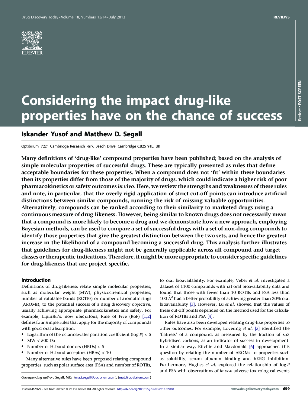 Considering the impact drug-like properties have on the chance of success