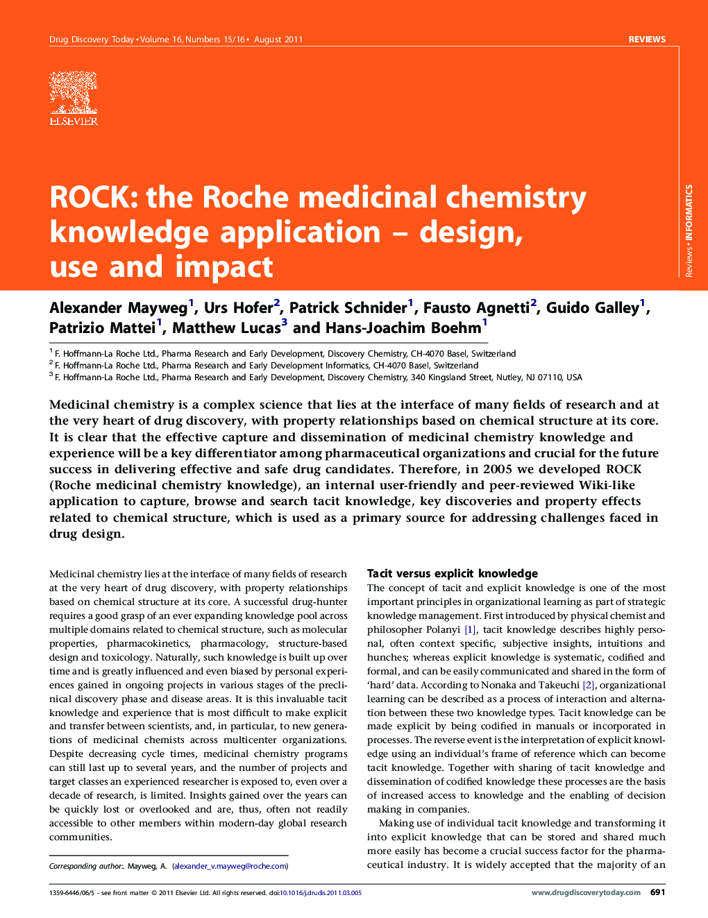 ROCK: the Roche medicinal chemistry knowledge application – design, use and impact
