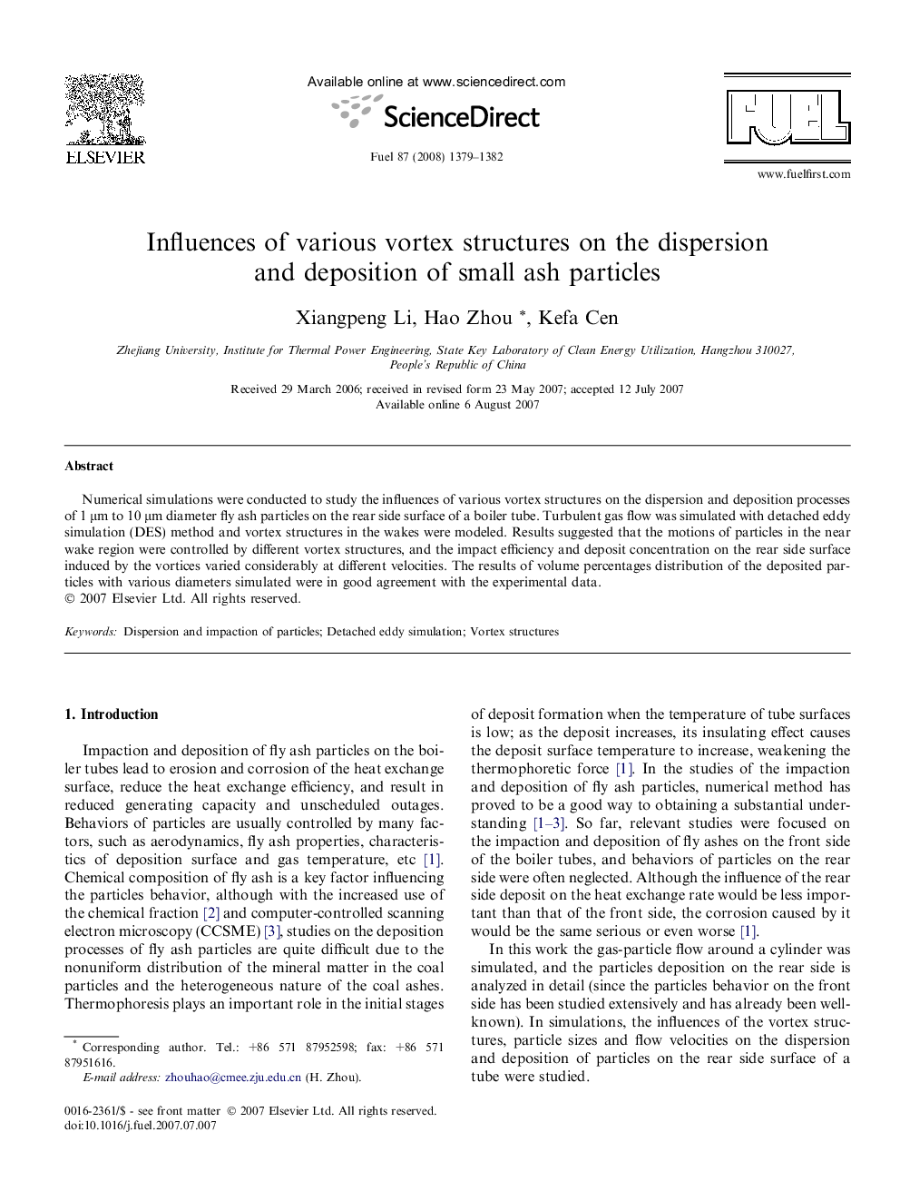 Influences of various vortex structures on the dispersion and deposition of small ash particles