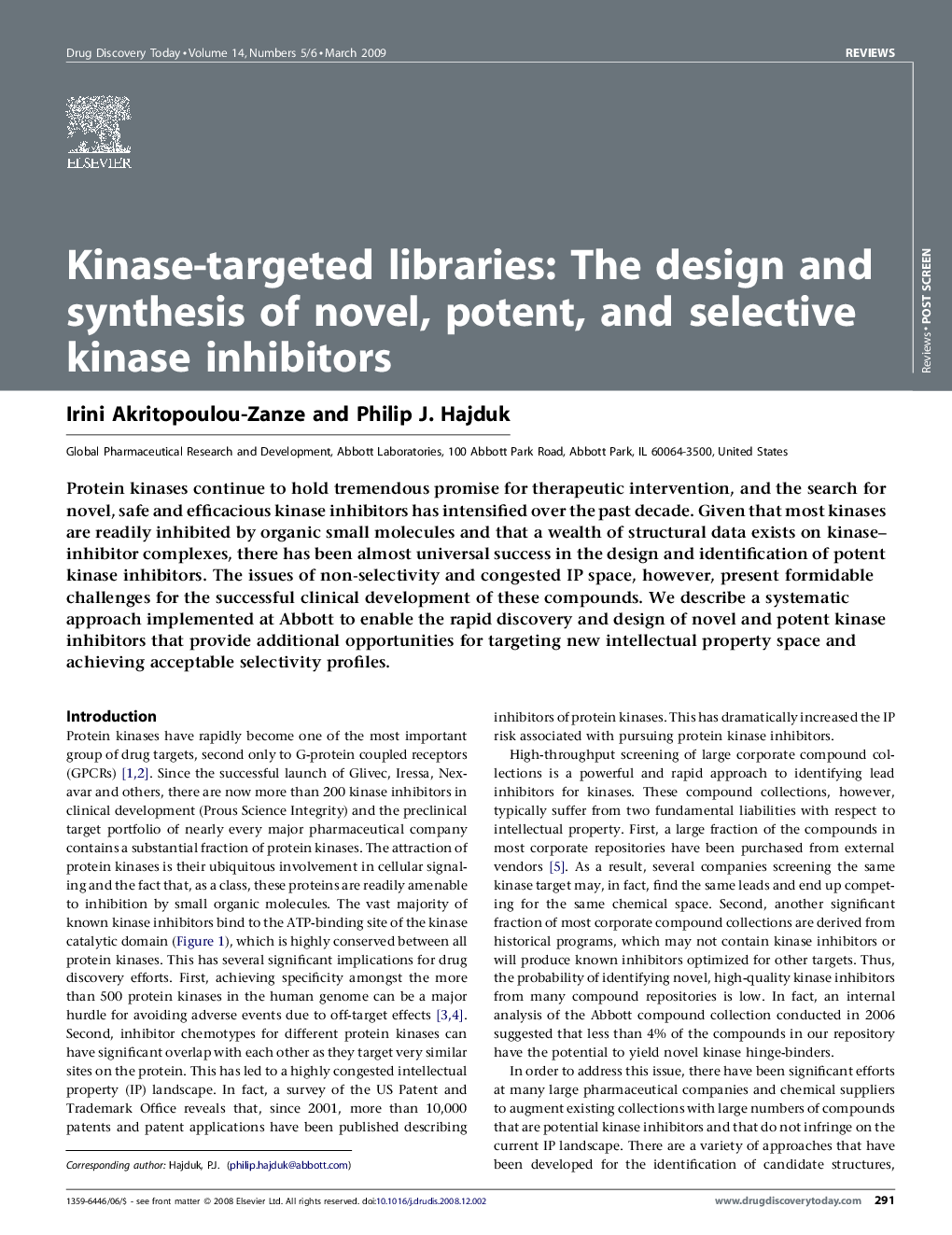 عکس صفحه اول مقاله: Kinase-targeted libraries: The design and synthesis of novel, potent, and selective kinase inhibitors Kinase-targeted libraries: The design and synthesis of novel, potent, and selective kinase inhibitors