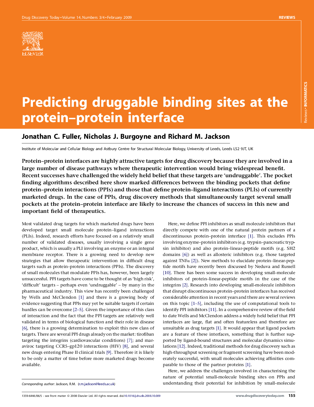 Predicting druggable binding sites at the protein–protein interface