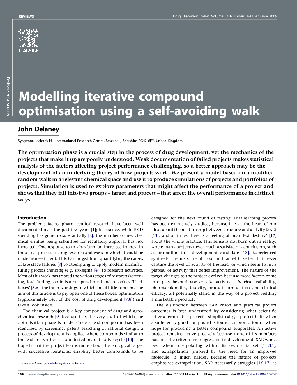 Modelling iterative compound optimisation using a self-avoiding walk