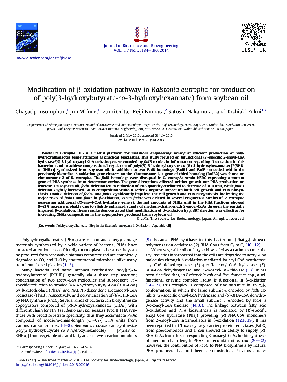 Modification of β-oxidation pathway in Ralstonia eutropha for production of poly(3-hydroxybutyrate-co-3-hydroxyhexanoate) from soybean oil