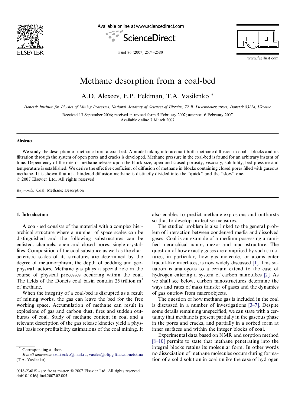 Methane desorption from a coal-bed