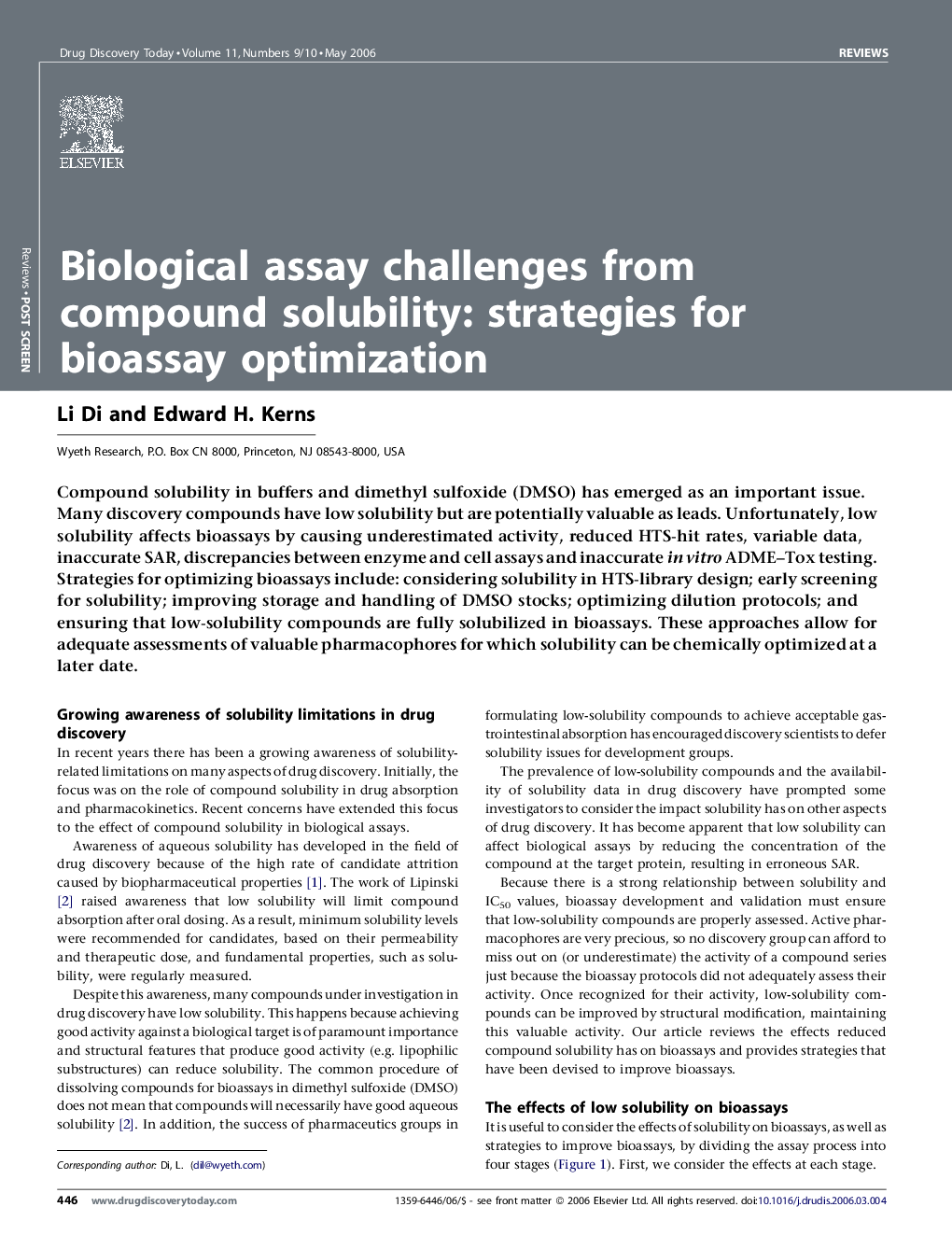 Biological assay challenges from compound solubility: strategies for bioassay optimization
