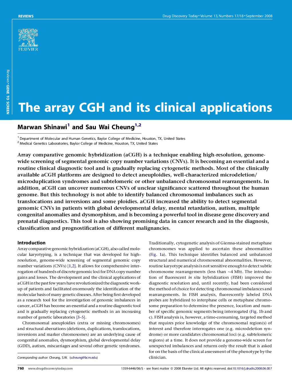 The array CGH and its clinical applications