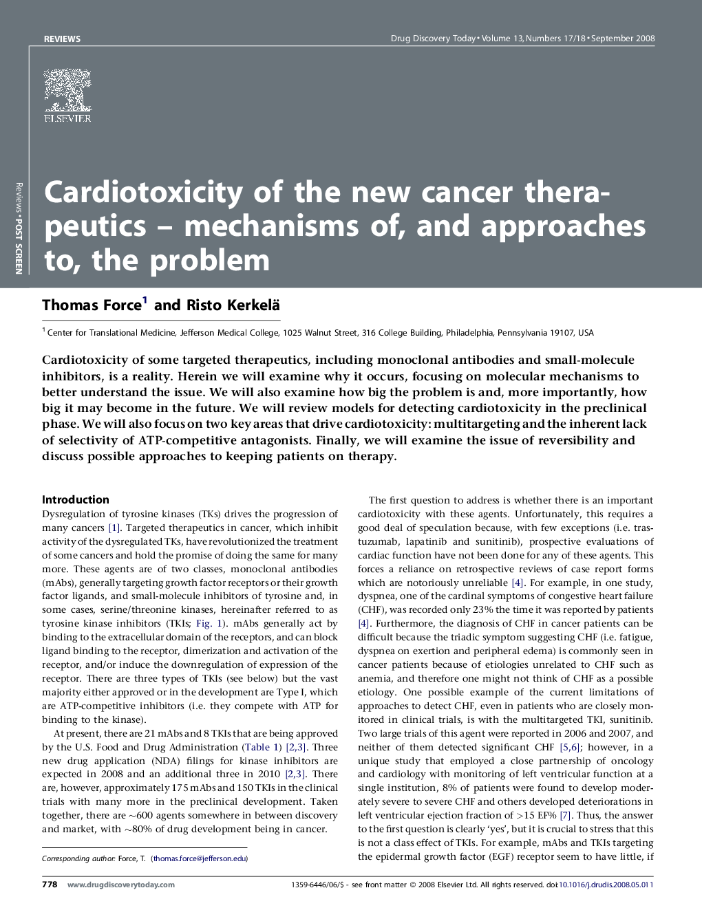 Cardiotoxicity of the new cancer therapeutics – mechanisms of, and approaches to, the problem