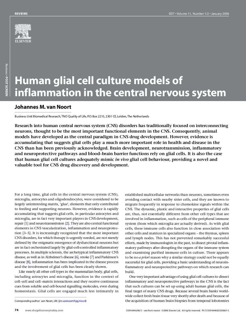 Human glial cell culture models of inflammation in the central nervous system