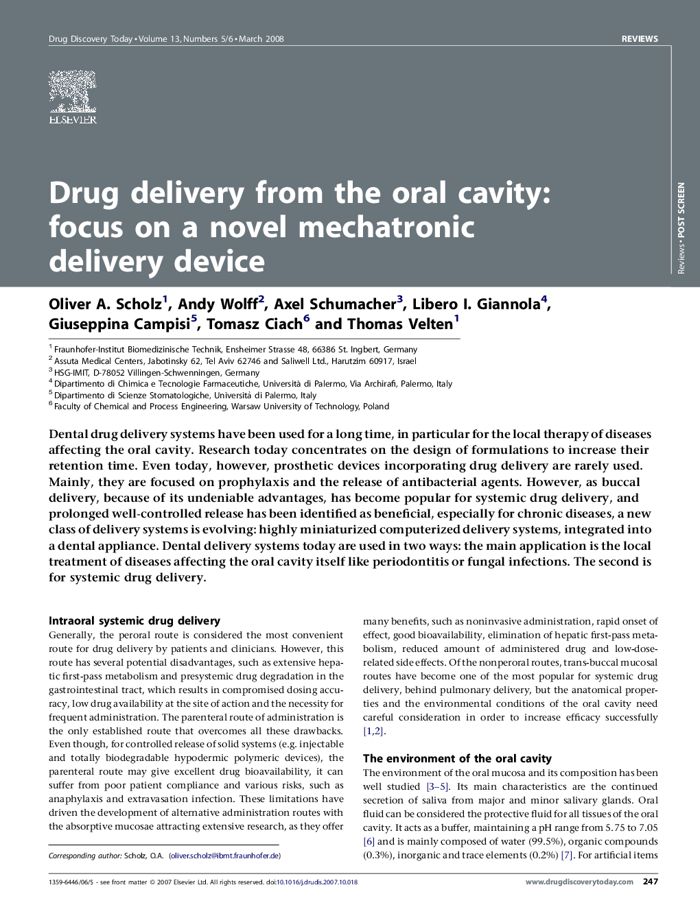 عکس صفحه اول مقاله: Drug delivery from the oral cavity: focus on a novel mechatronic delivery device Drug delivery from the oral cavity: focus on a novel mechatronic delivery device