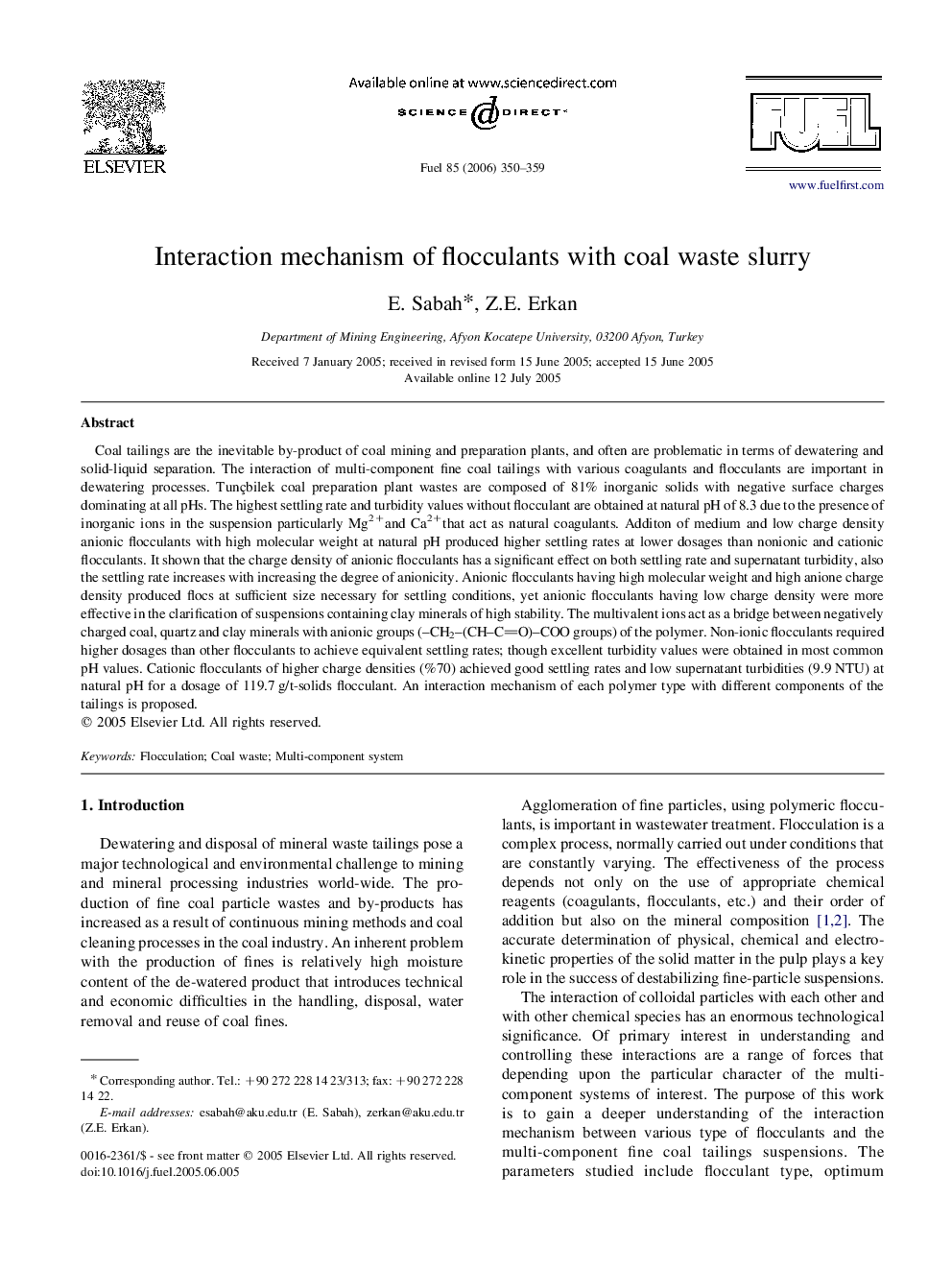 Interaction mechanism of flocculants with coal waste slurry