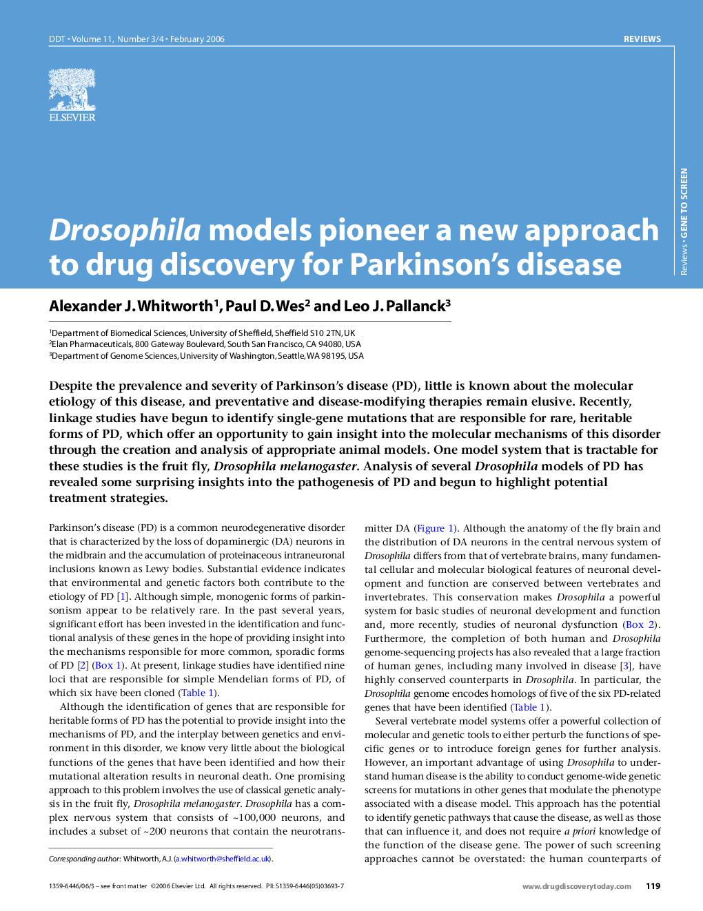 Drosophila models pioneer a new approach to drug discovery for Parkinson's disease