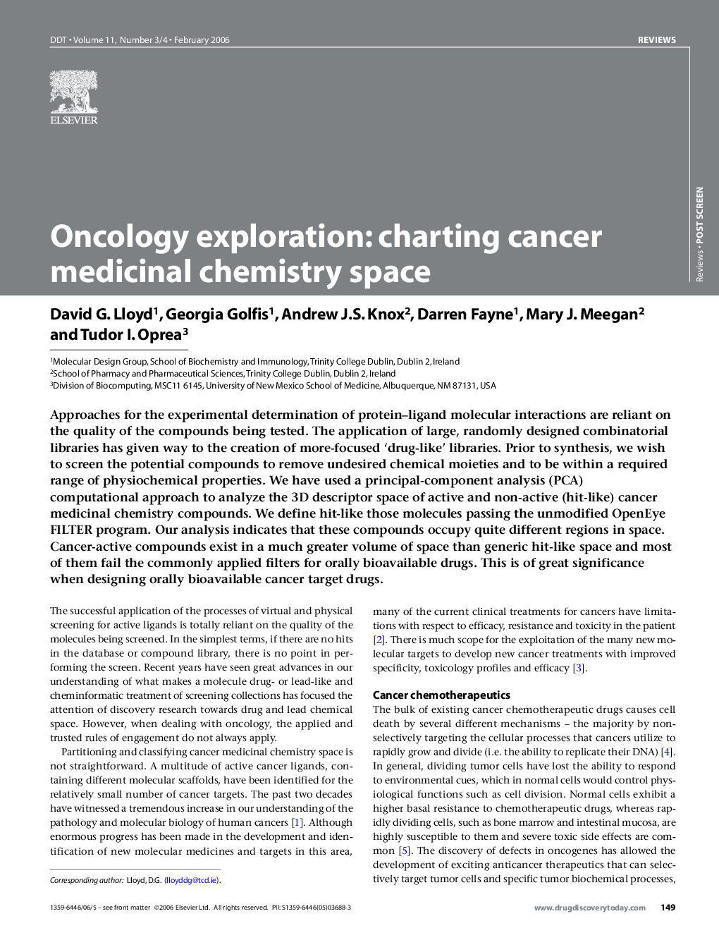 Oncology exploration: charting cancer medicinal chemistry space