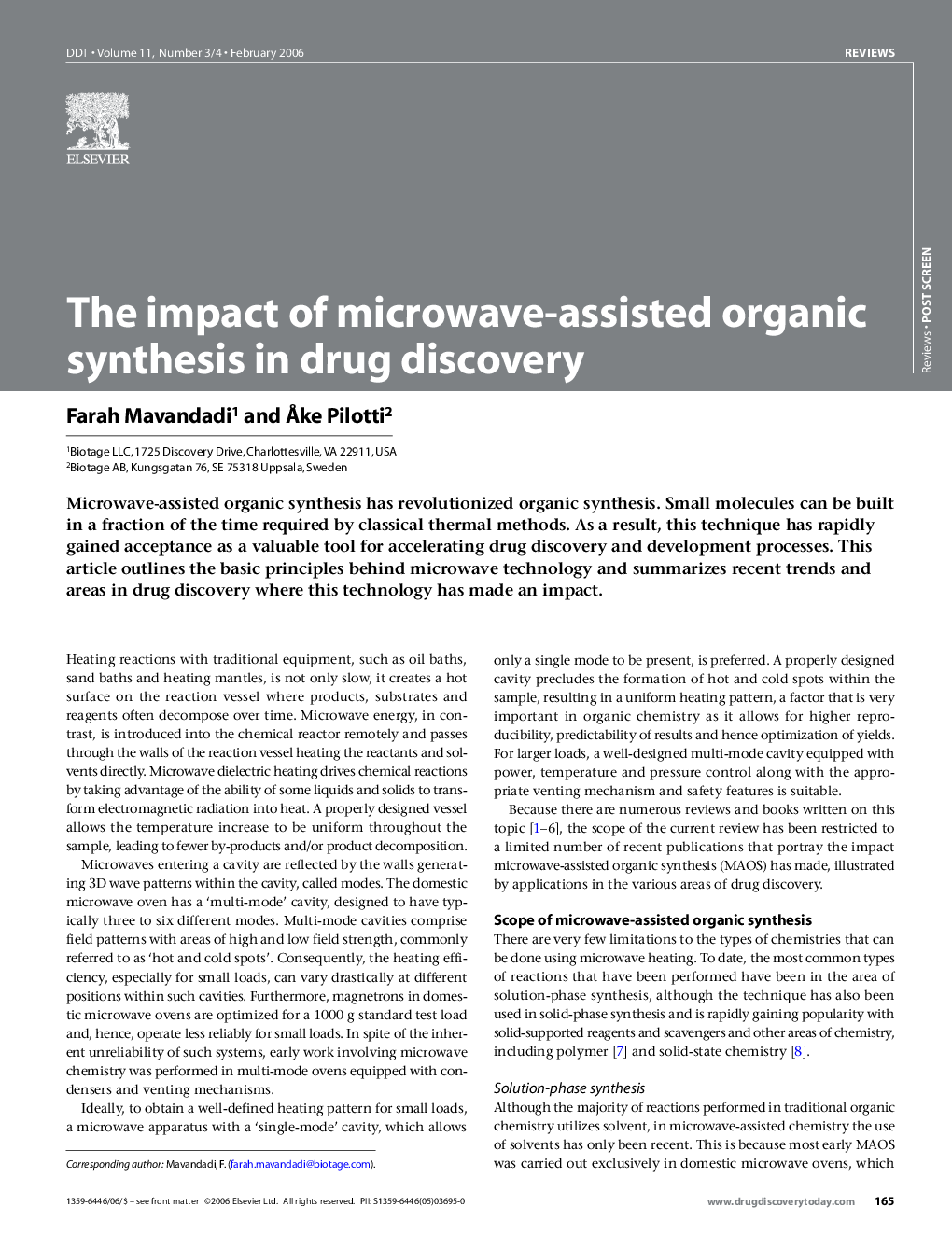 The impact of microwave-assisted organic synthesis in drug discovery