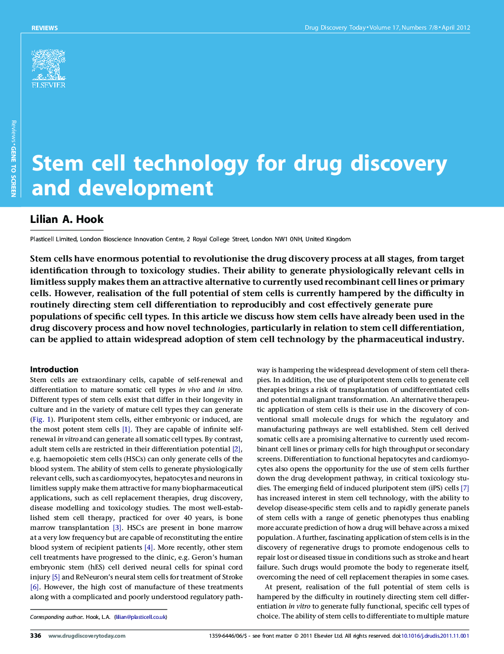 Stem cell technology for drug discovery and development