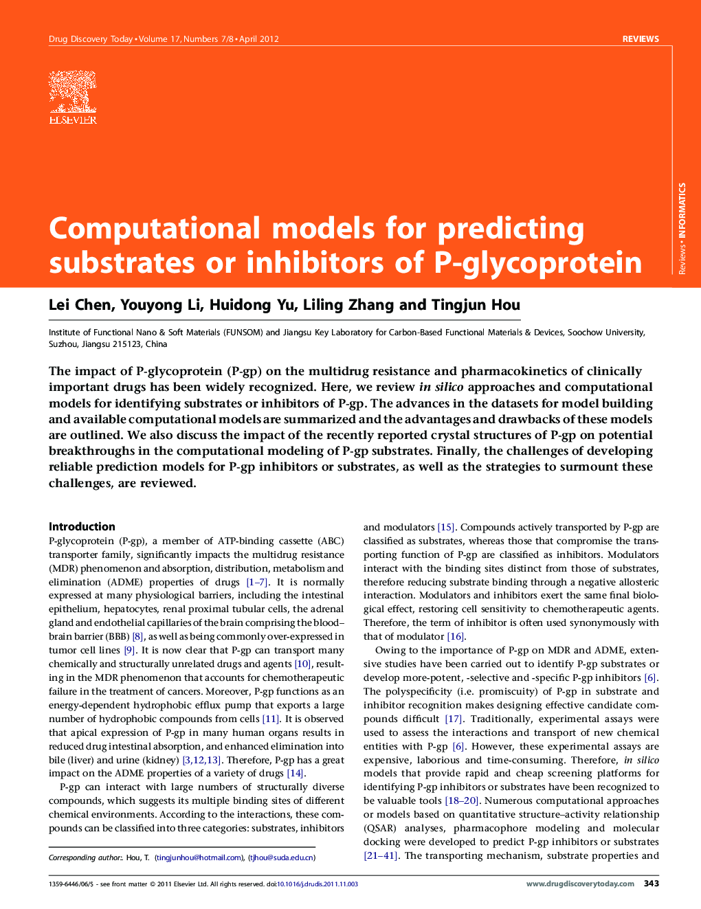 Computational models for predicting substrates or inhibitors of P-glycoprotein