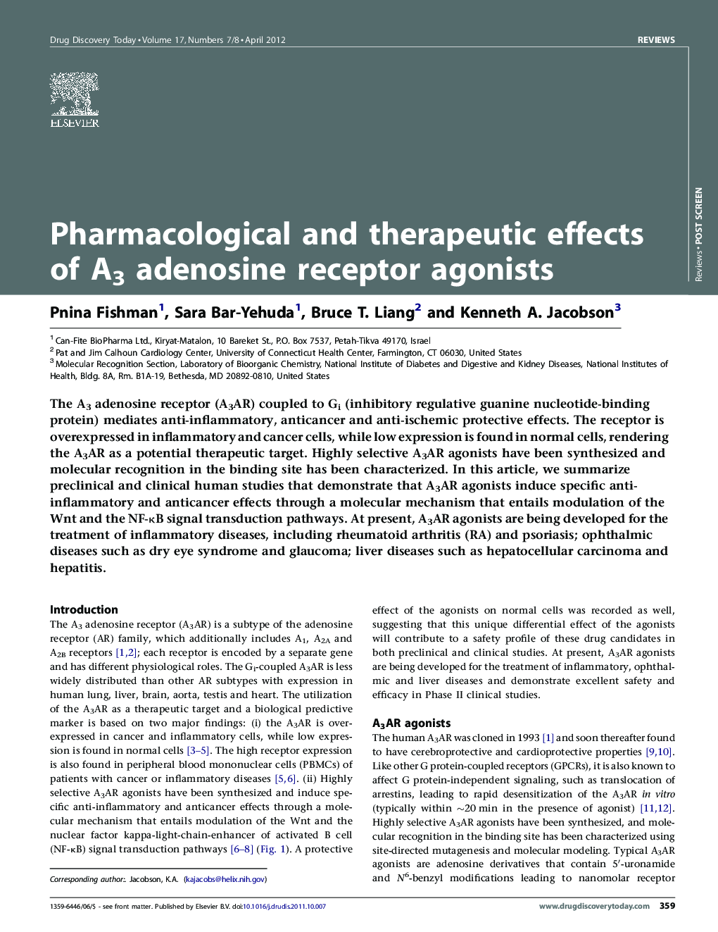 Pharmacological and therapeutic effects of A3 adenosine receptor agonists