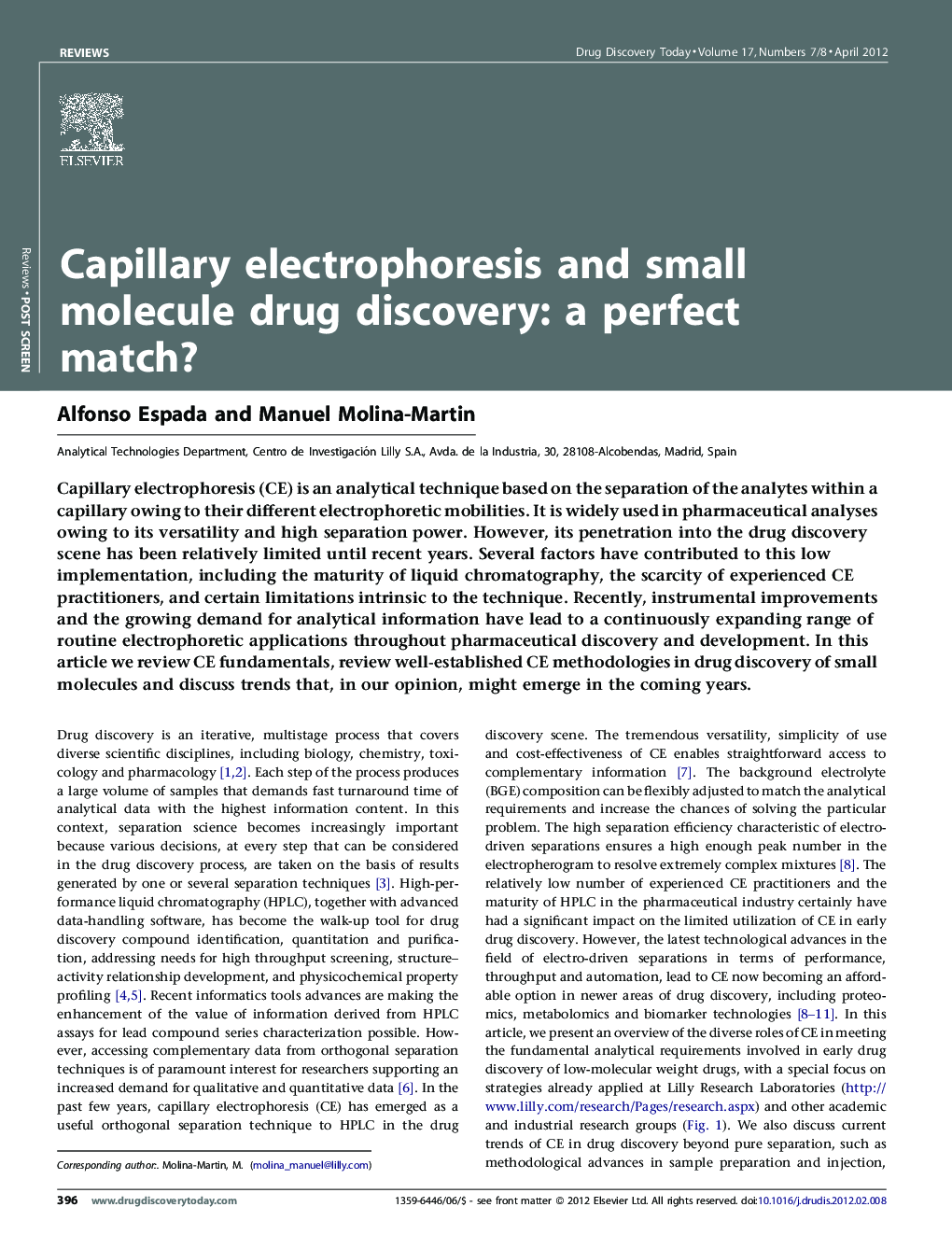 Capillary electrophoresis and small molecule drug discovery: a perfect match?
