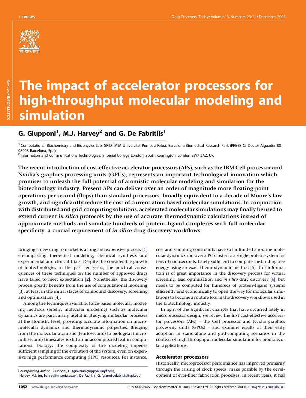 The impact of accelerator processors for high-throughput molecular modeling and simulation