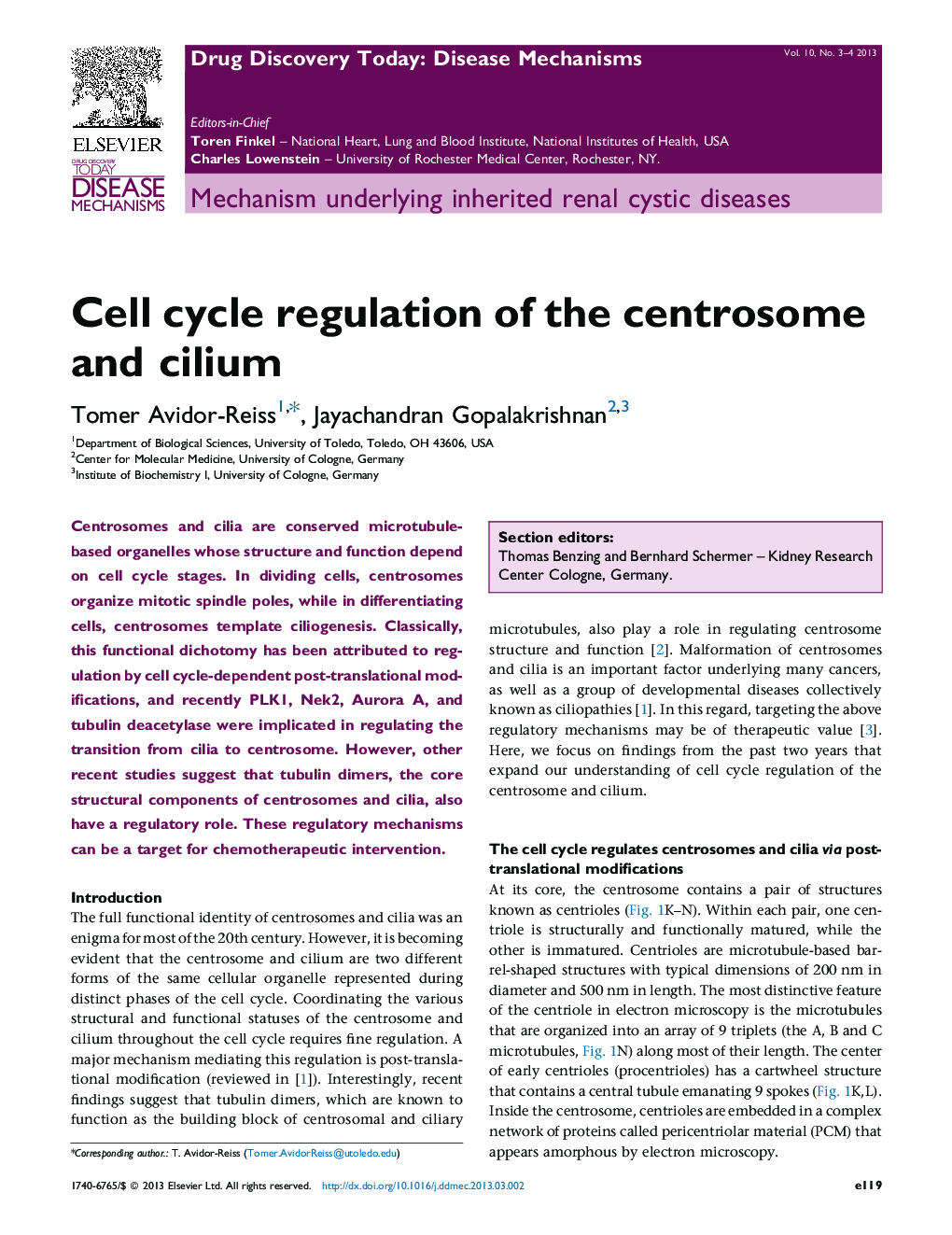 Cell cycle regulation of the centrosome and cilium