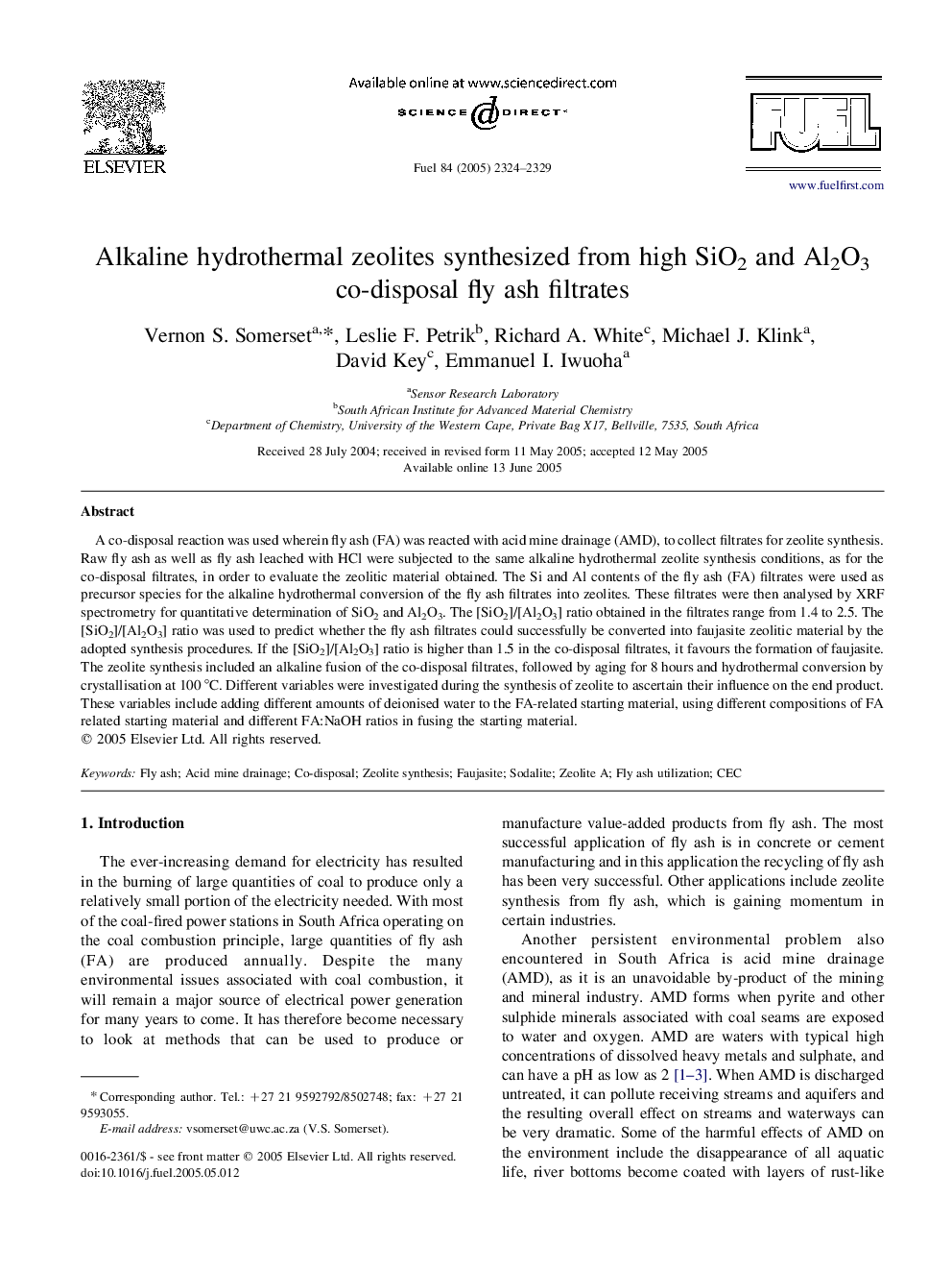 Alkaline hydrothermal zeolites synthesized from high SiO2 and Al2O3 co-disposal fly ash filtrates