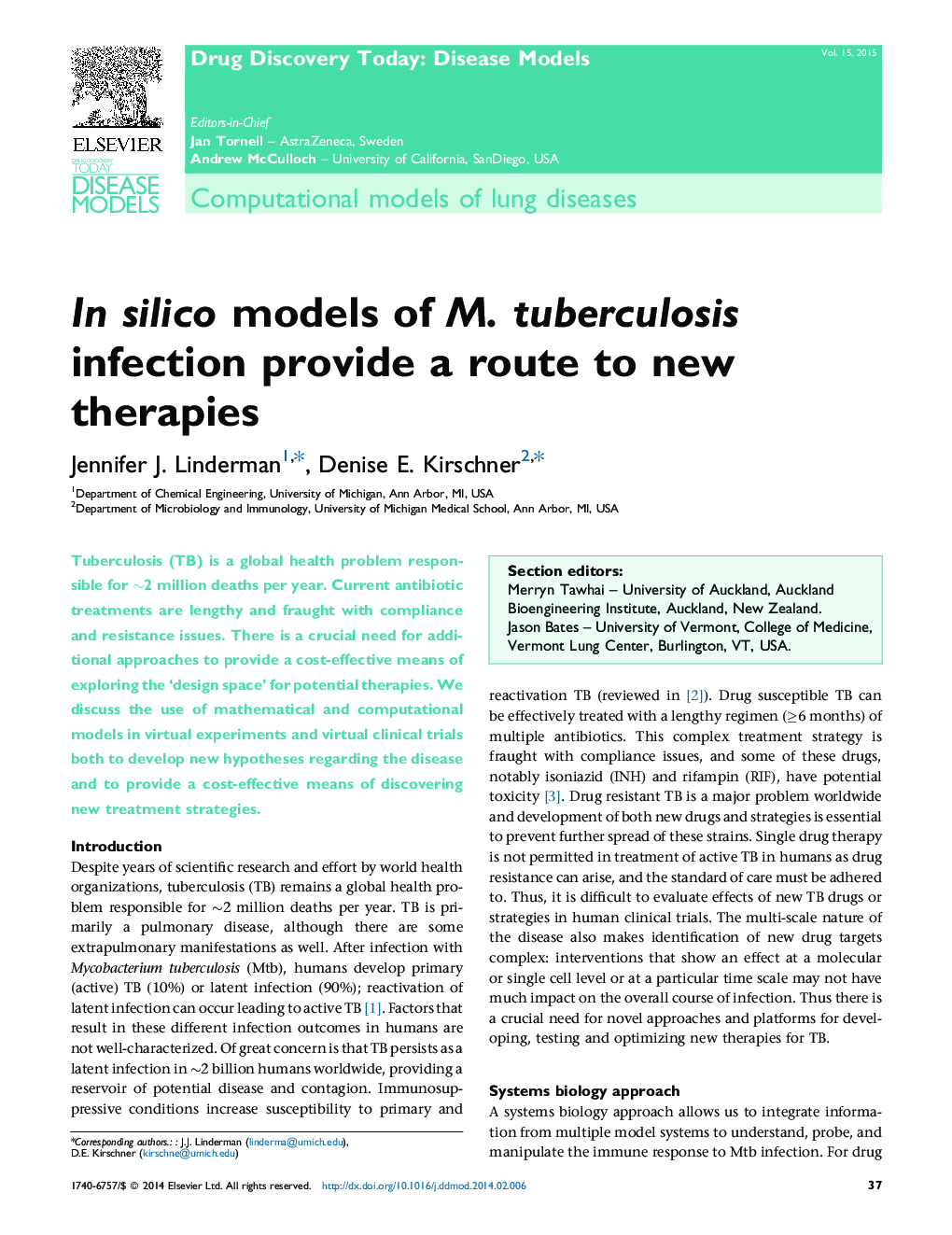 In silico models of M. tuberculosis infection provide a route to new therapies