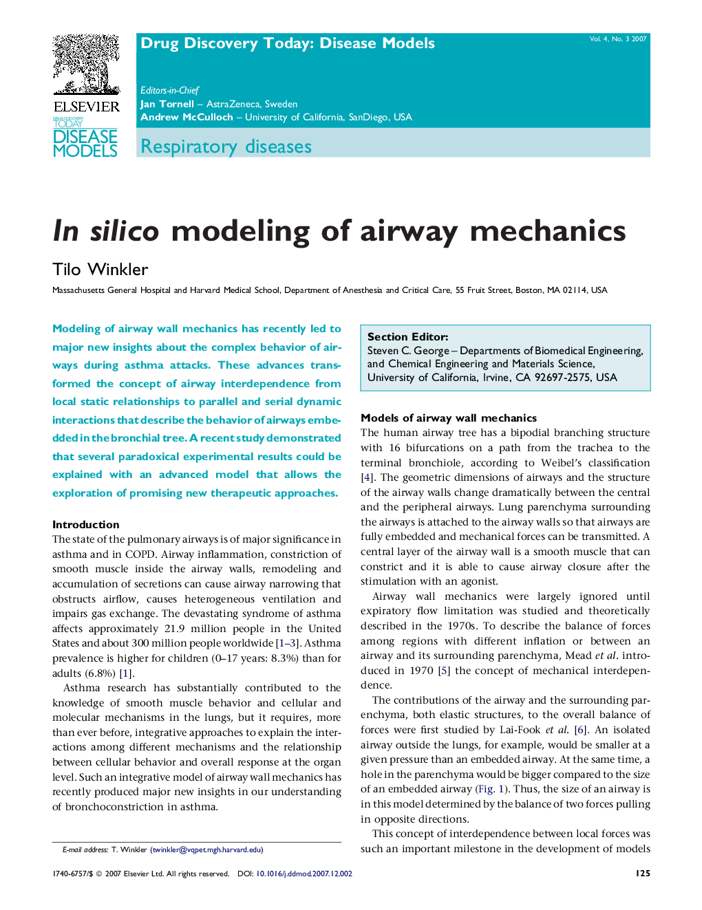 In silico modeling of airway mechanics