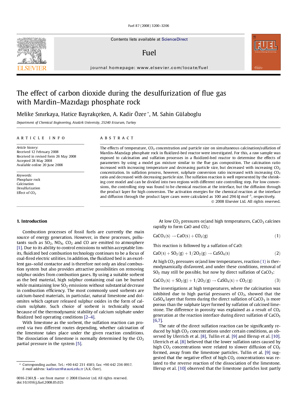 The effect of carbon dioxide during the desulfurization of flue gas with Mardin–Mazıdagı phosphate rock