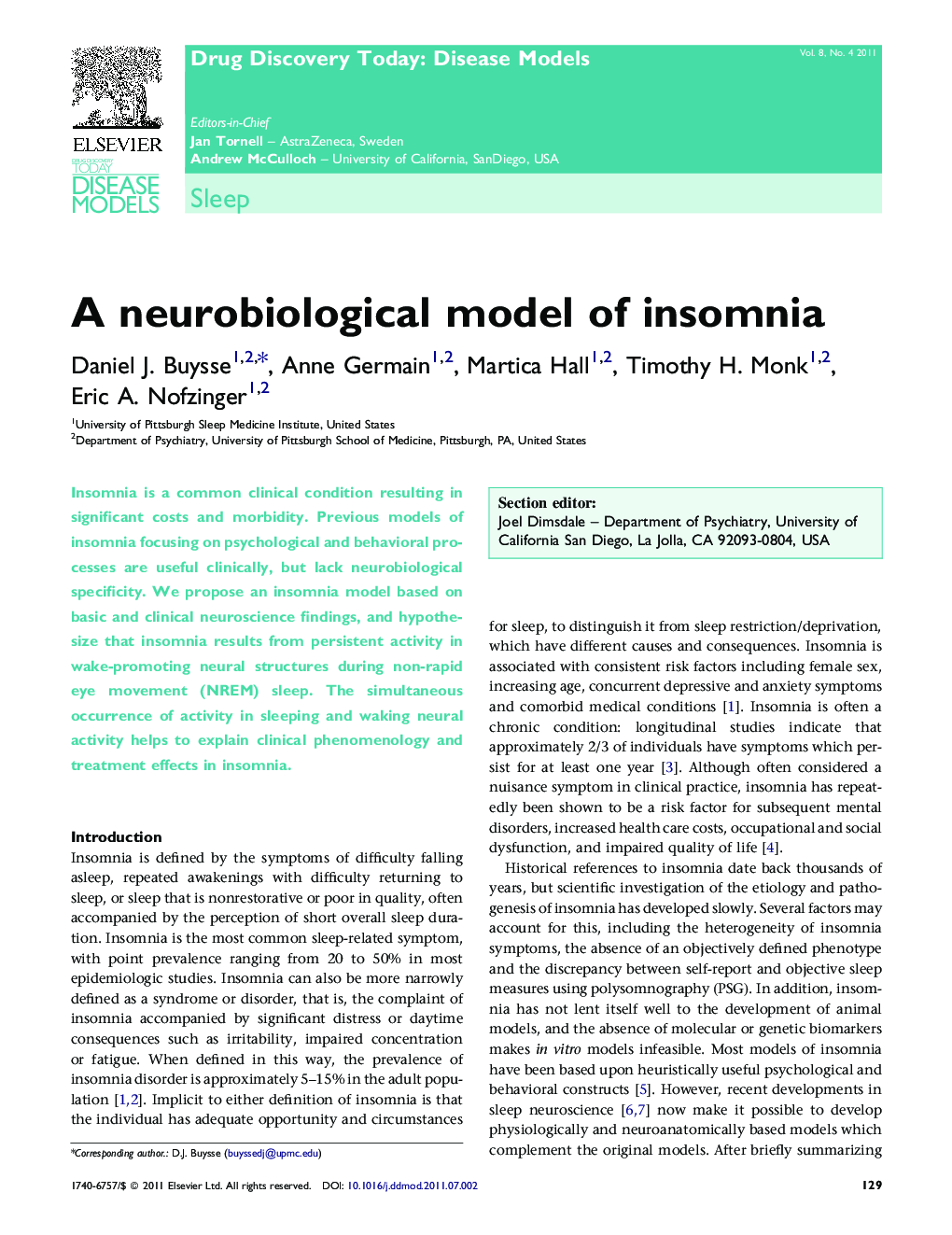 A neurobiological model of insomnia