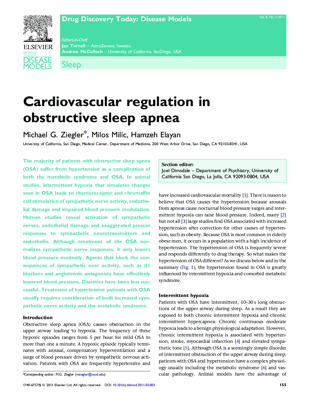 Cardiovascular regulation in obstructive sleep apnea