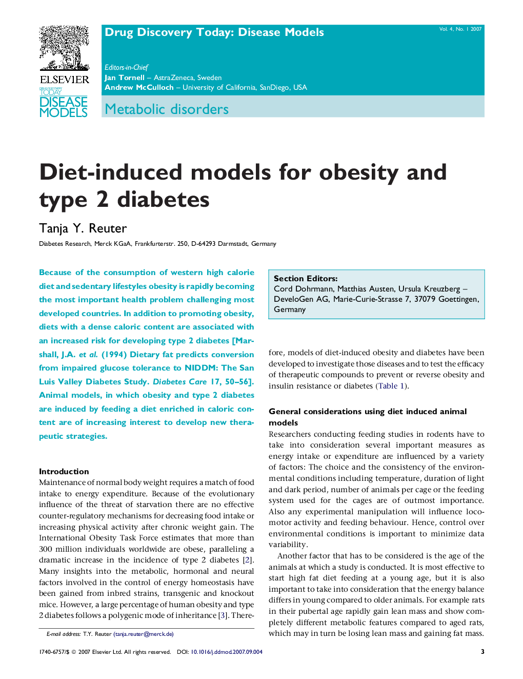 Diet-induced models for obesity and type 2 diabetes