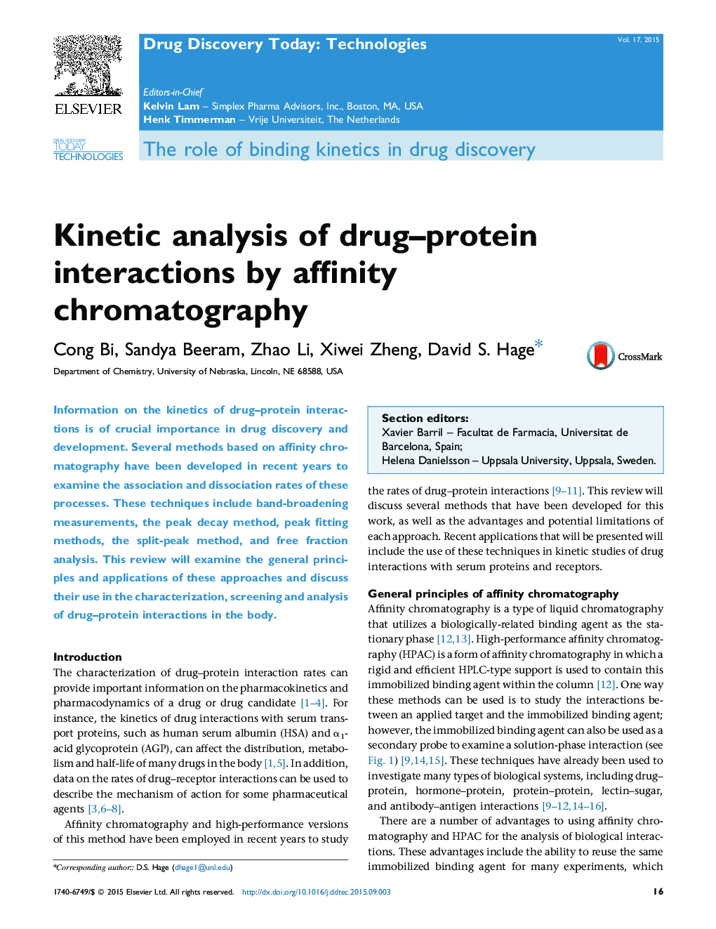 Kinetic analysis of drug–protein interactions by affinity chromatography