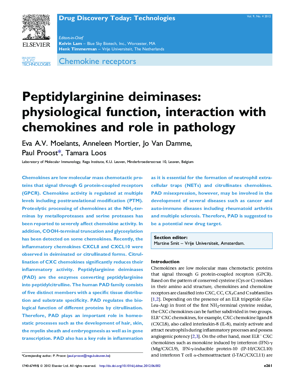 Peptidylarginine deiminases: physiological function, interaction with chemokines and role in pathology
