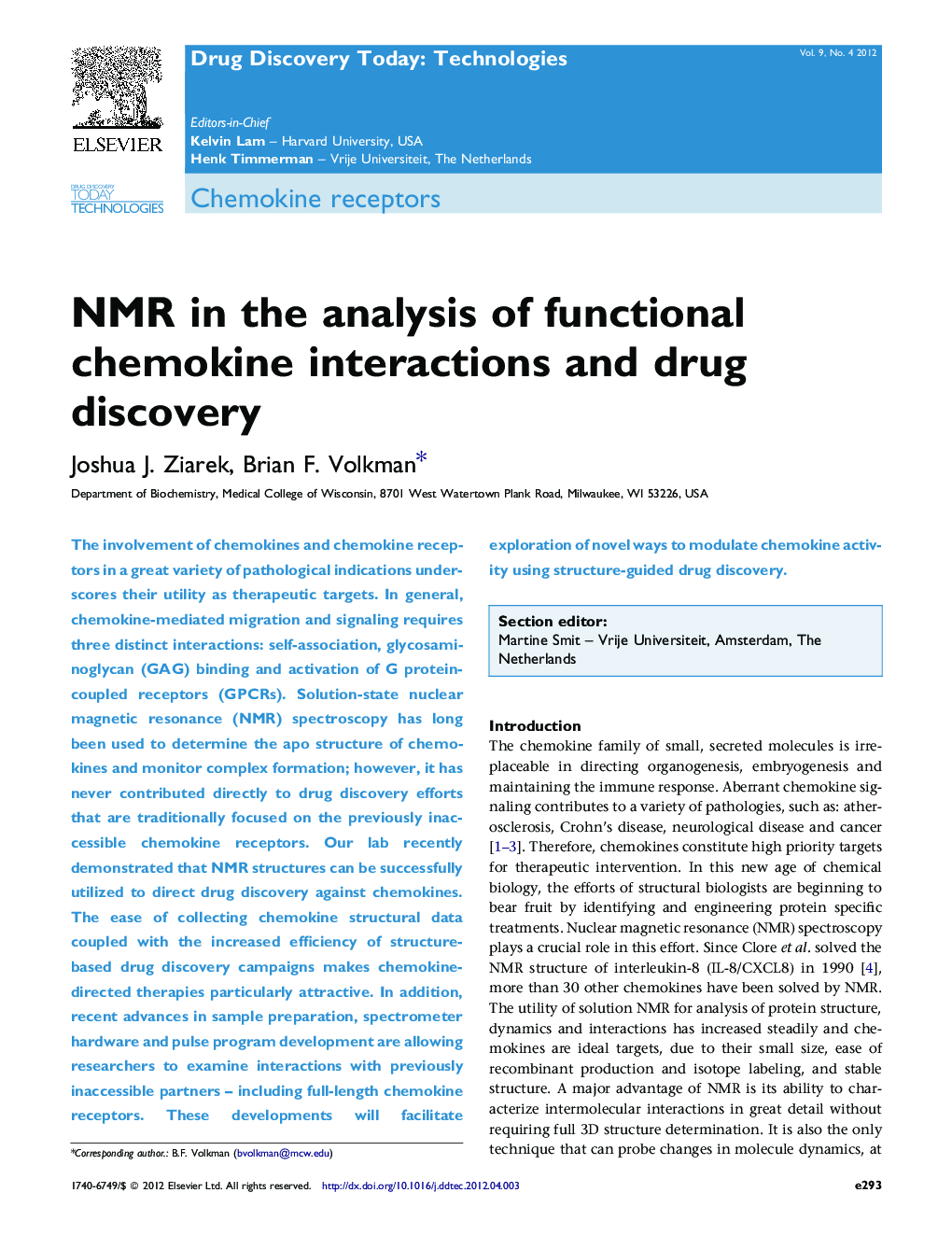 NMR in the analysis of functional chemokine interactions and drug discovery