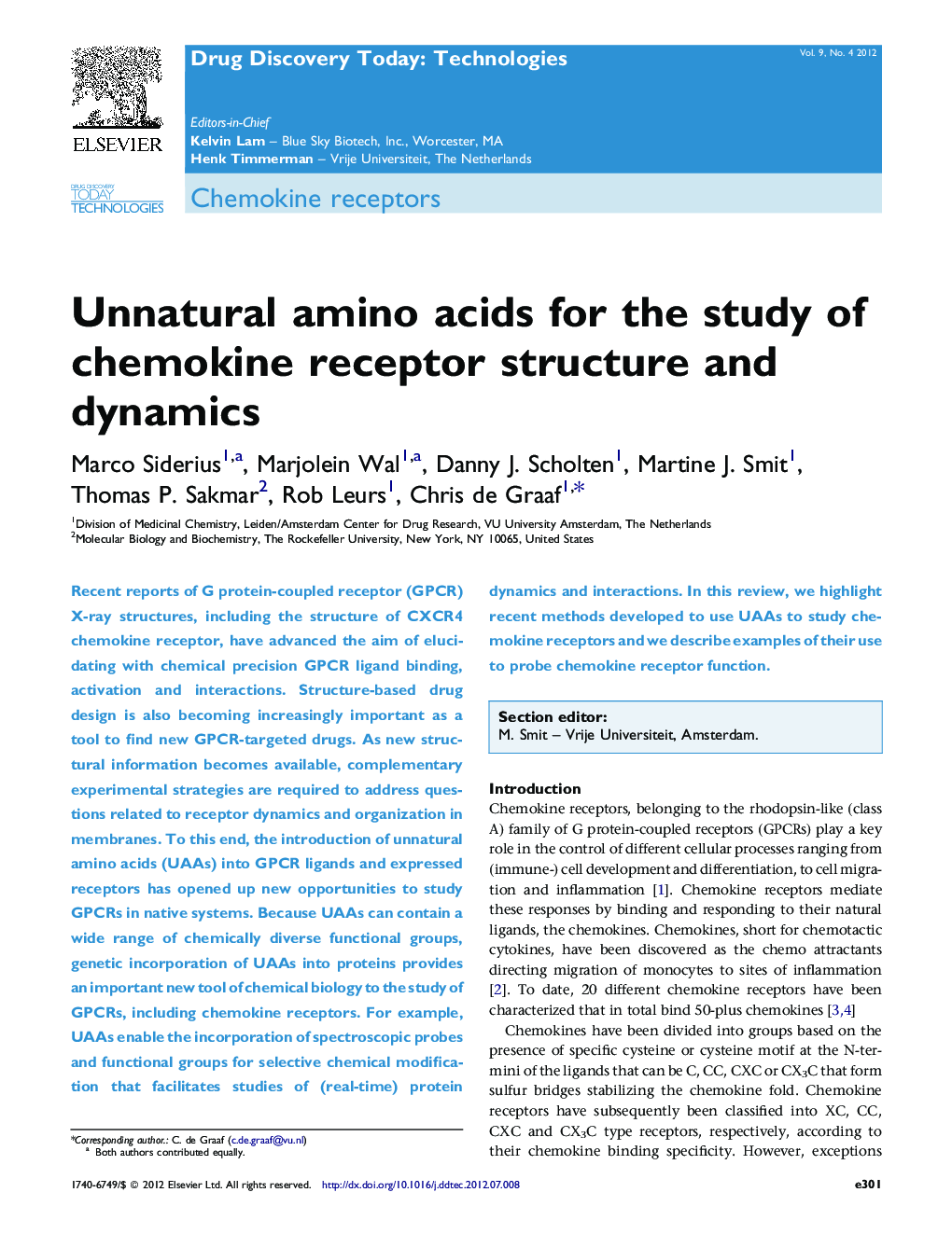 Unnatural amino acids for the study of chemokine receptor structure and dynamics