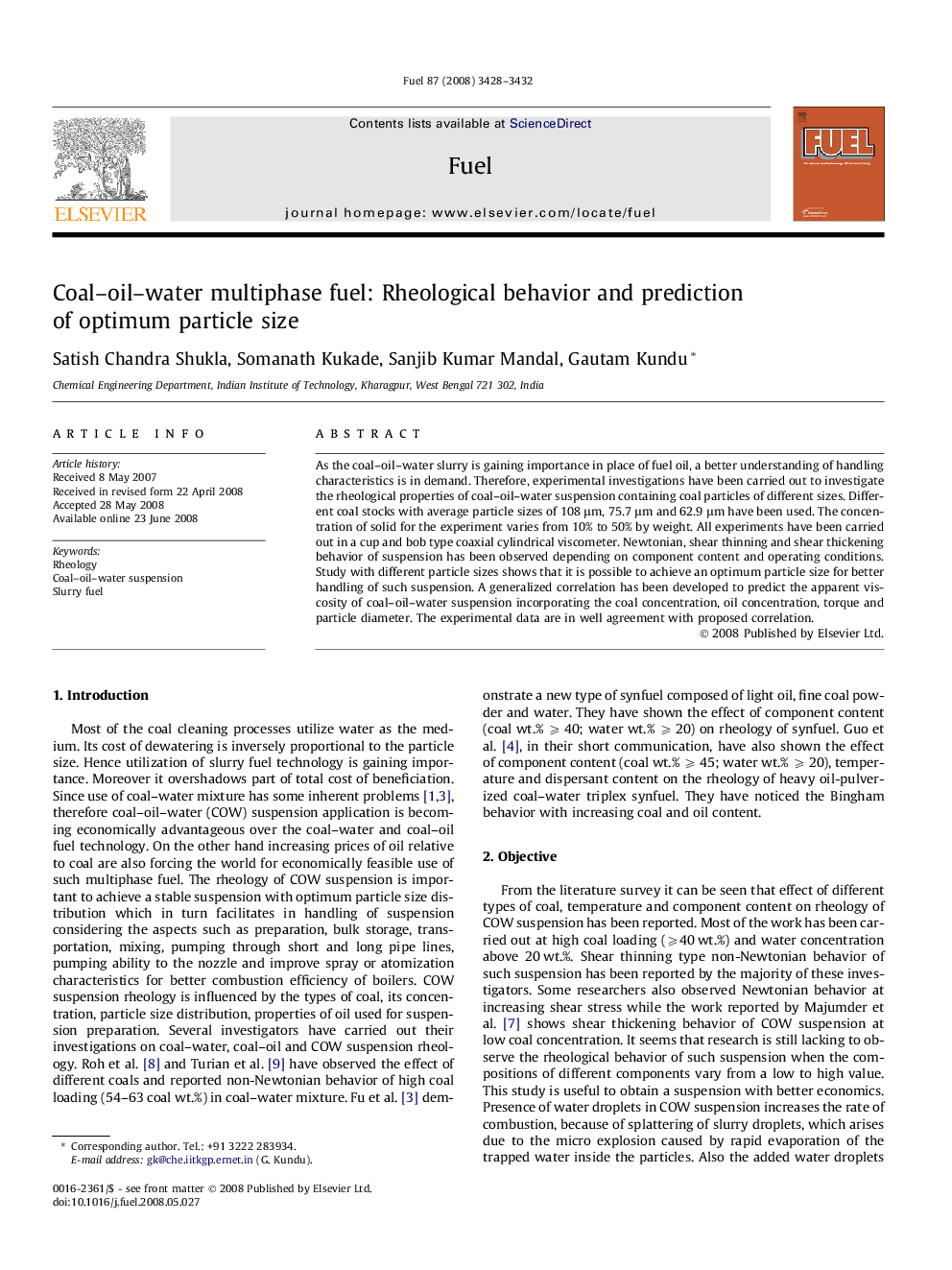 Coal–oil–water multiphase fuel: Rheological behavior and prediction of optimum particle size