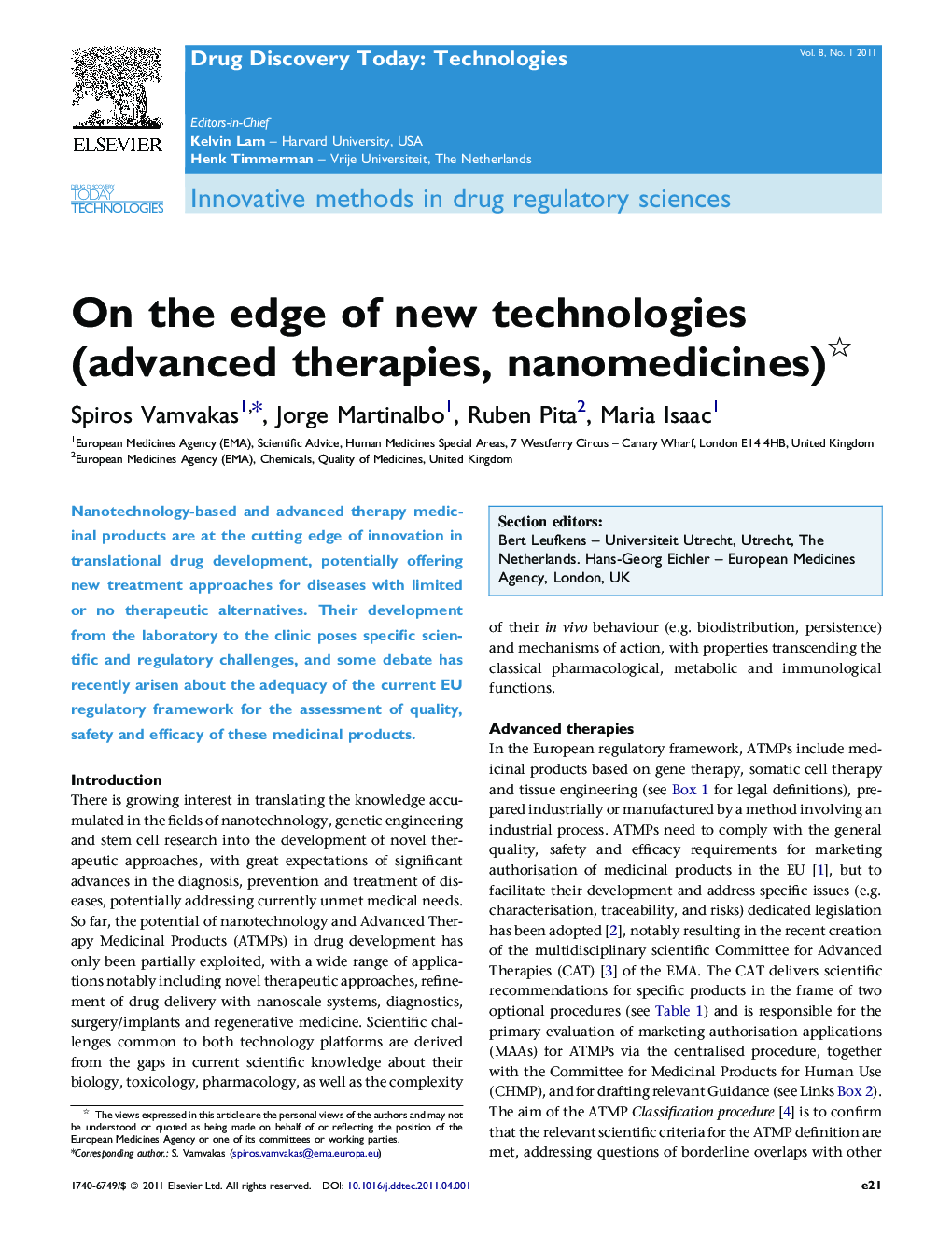 On the edge of new technologies (advanced therapies, nanomedicines) 