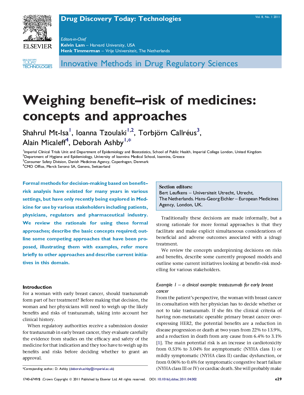 Weighing benefit–risk of medicines: concepts and approaches