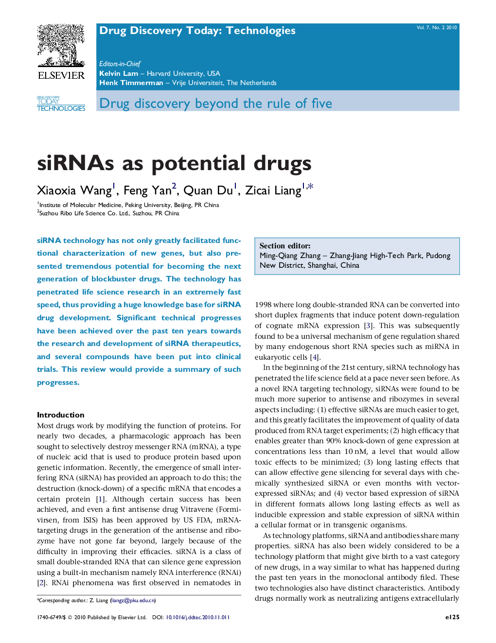 siRNAs as potential drugs