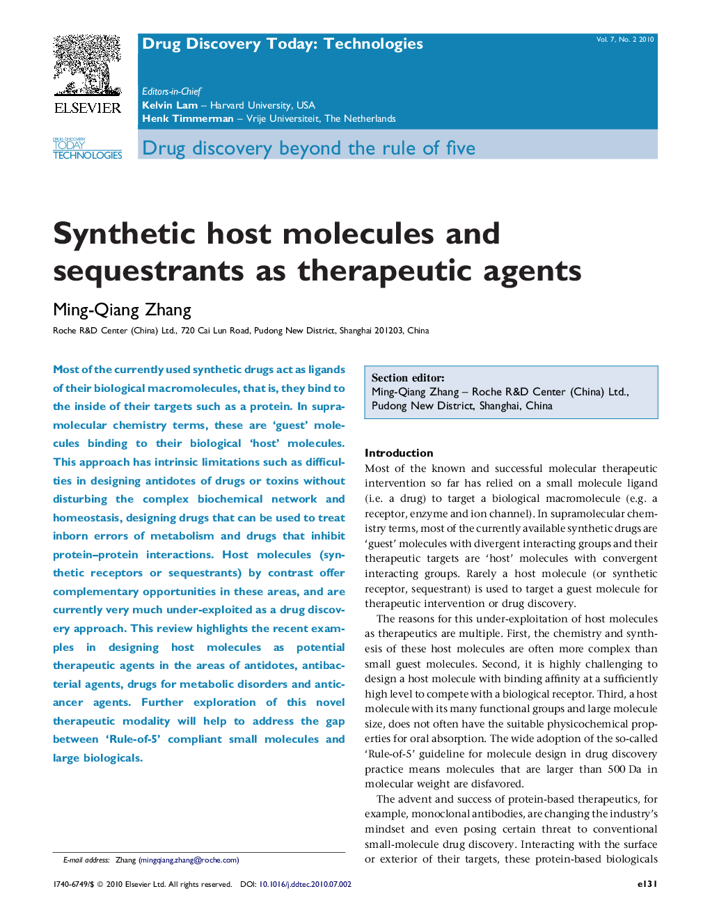 Synthetic host molecules and sequestrants as therapeutic agents