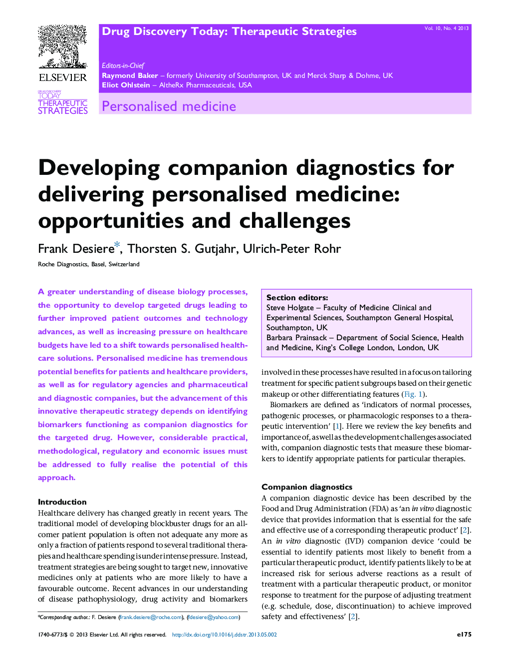 Developing companion diagnostics for delivering personalised medicine: opportunities and challenges