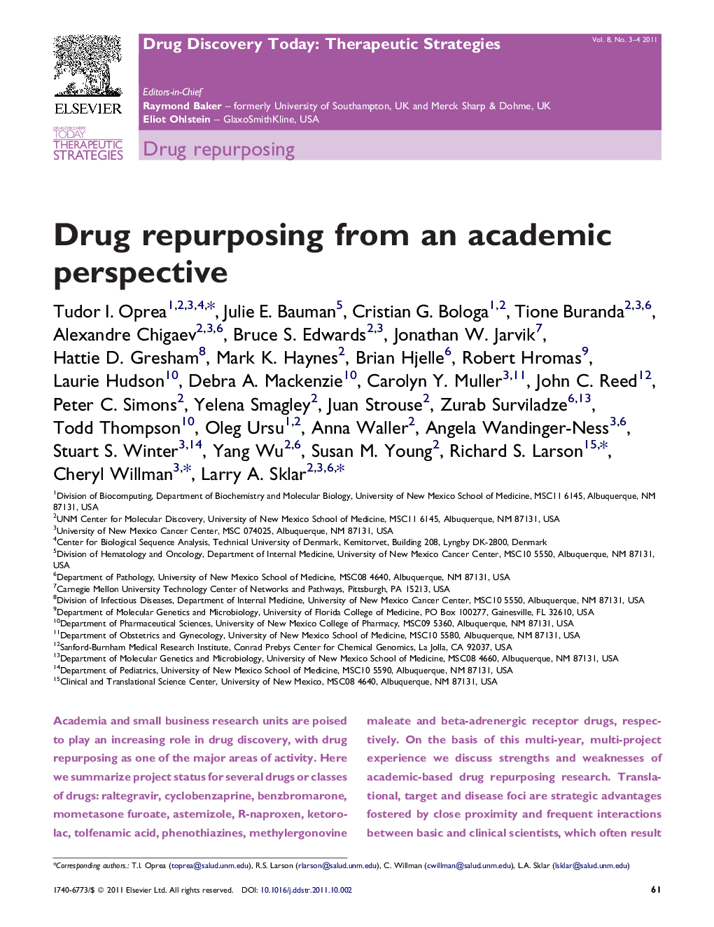 Drug repurposing from an academic perspective