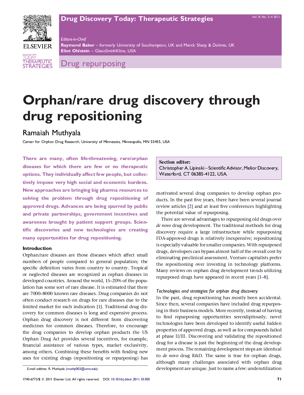 Orphan/rare drug discovery through drug repositioning