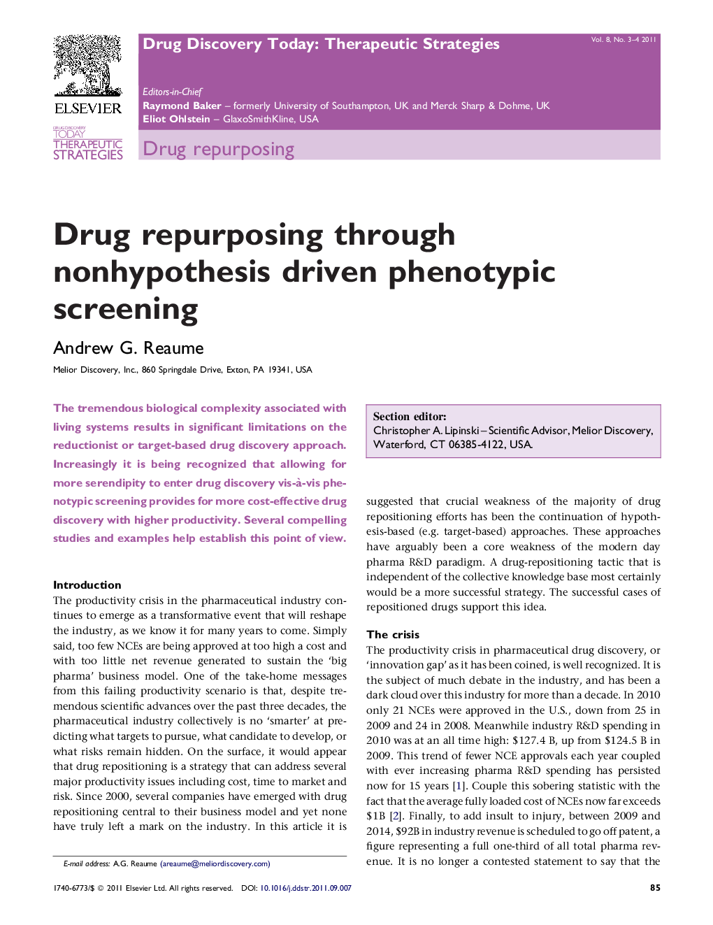 Drug repurposing through nonhypothesis driven phenotypic screening