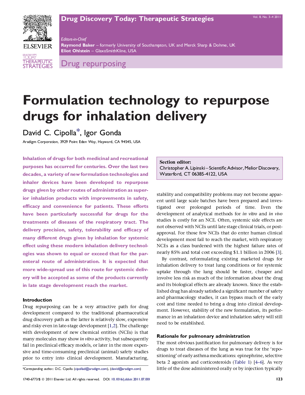 Formulation technology to repurpose drugs for inhalation delivery
