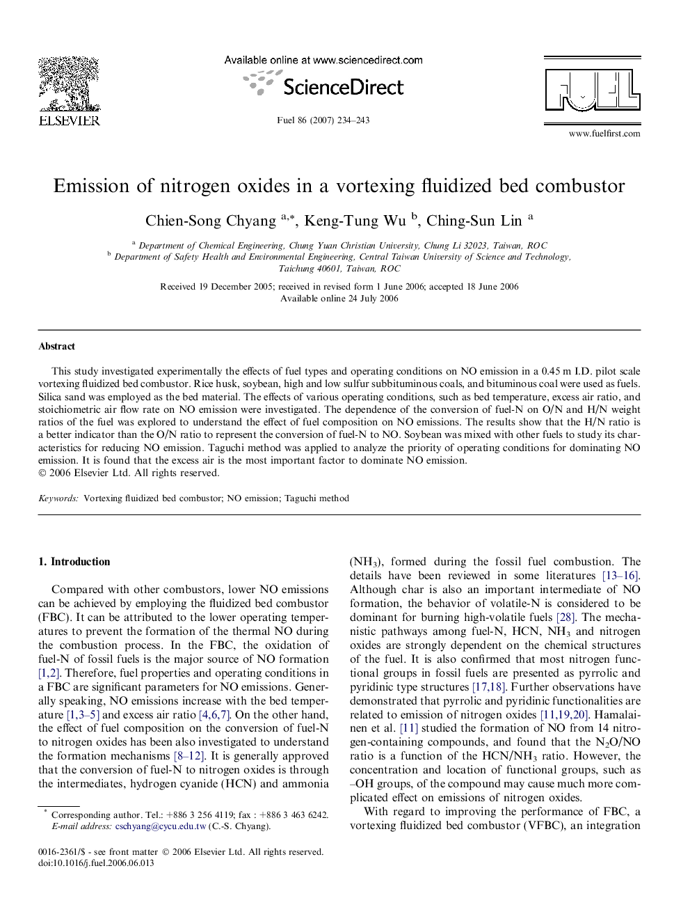 Emission of nitrogen oxides in a vortexing fluidized bed combustor