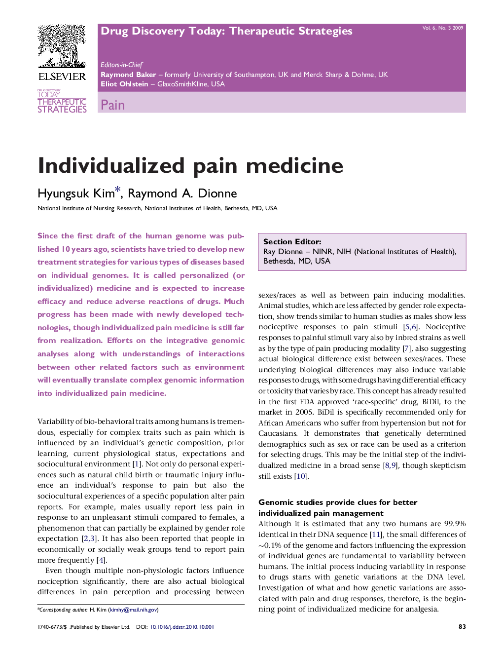 Individualized pain medicine