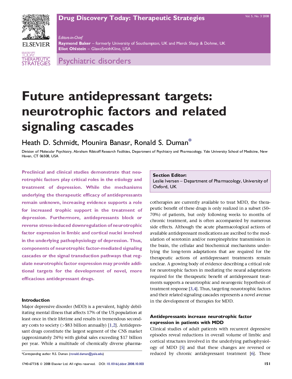 Future antidepressant targets: neurotrophic factors and related signaling cascades