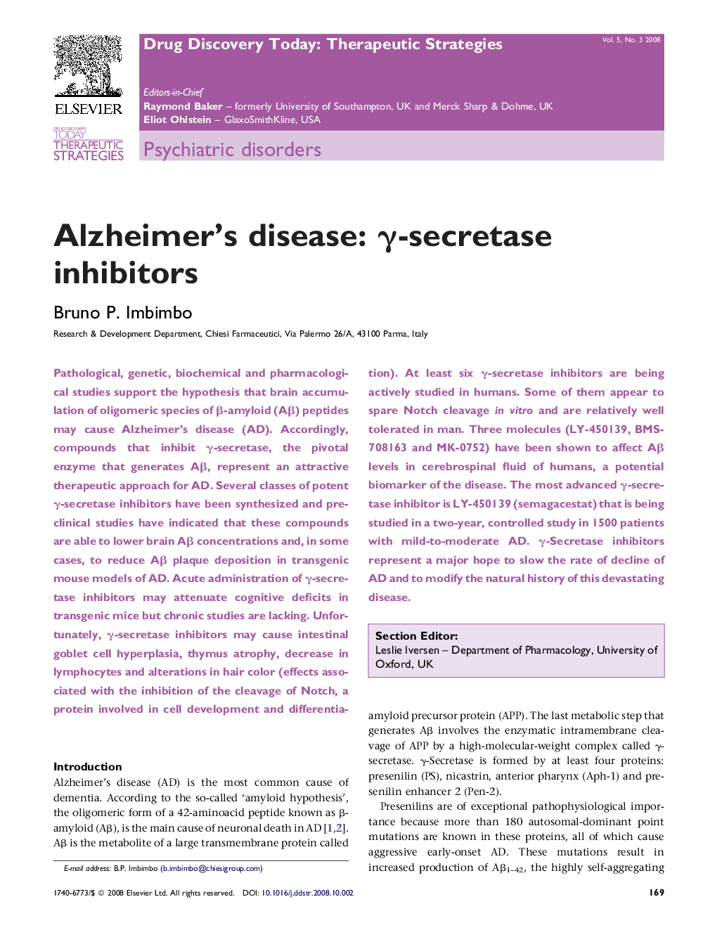 Alzheimer's disease: γ-secretase inhibitors