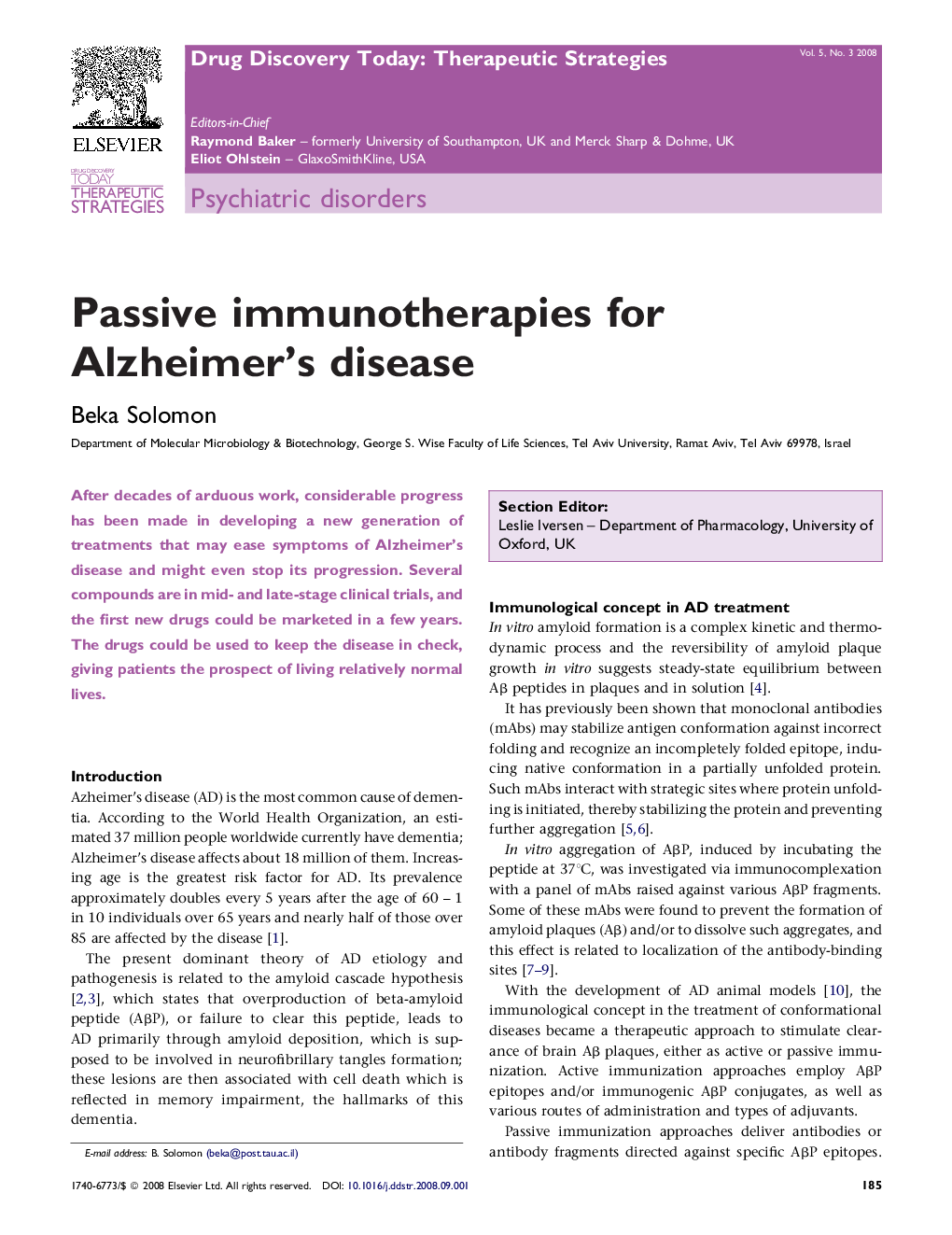 Passive immunotherapies for Alzheimer’s disease