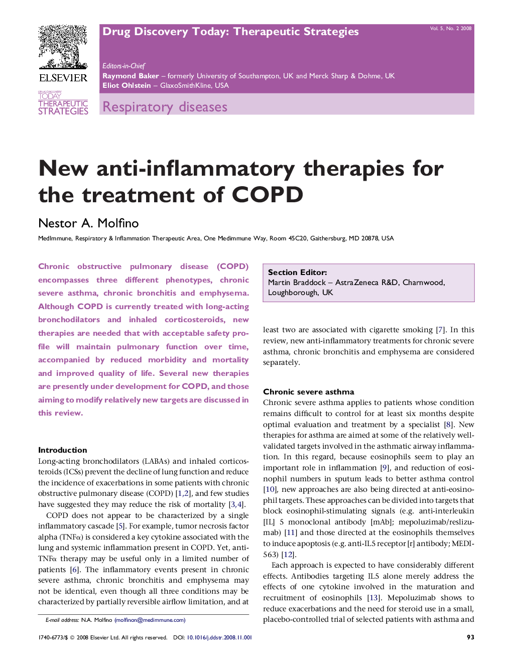 New anti-inflammatory therapies for the treatment of COPD